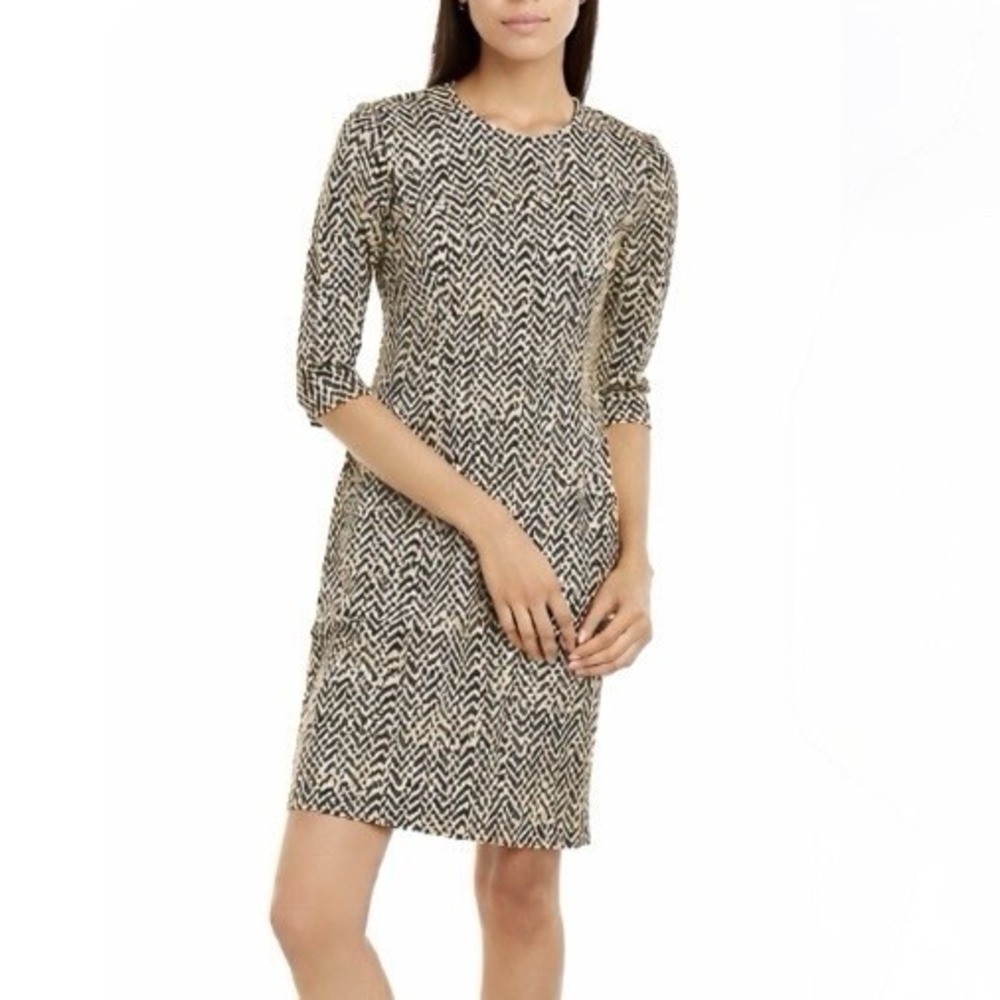 J.Mclaughlin Tan Black Chevron Catalyst Dress Catalina‎ Cloth Size LARGE Pockets